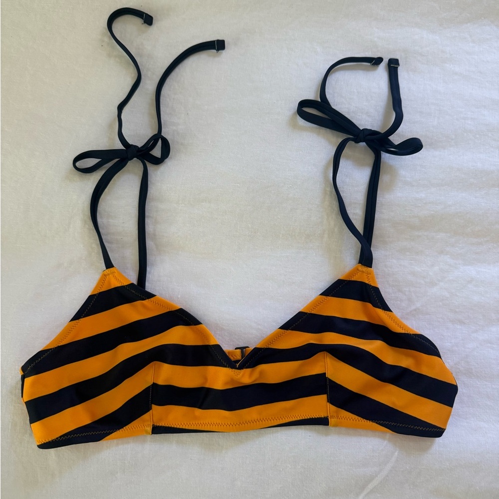 Aerie Vibrant Orange Bikini Top with Black Trim